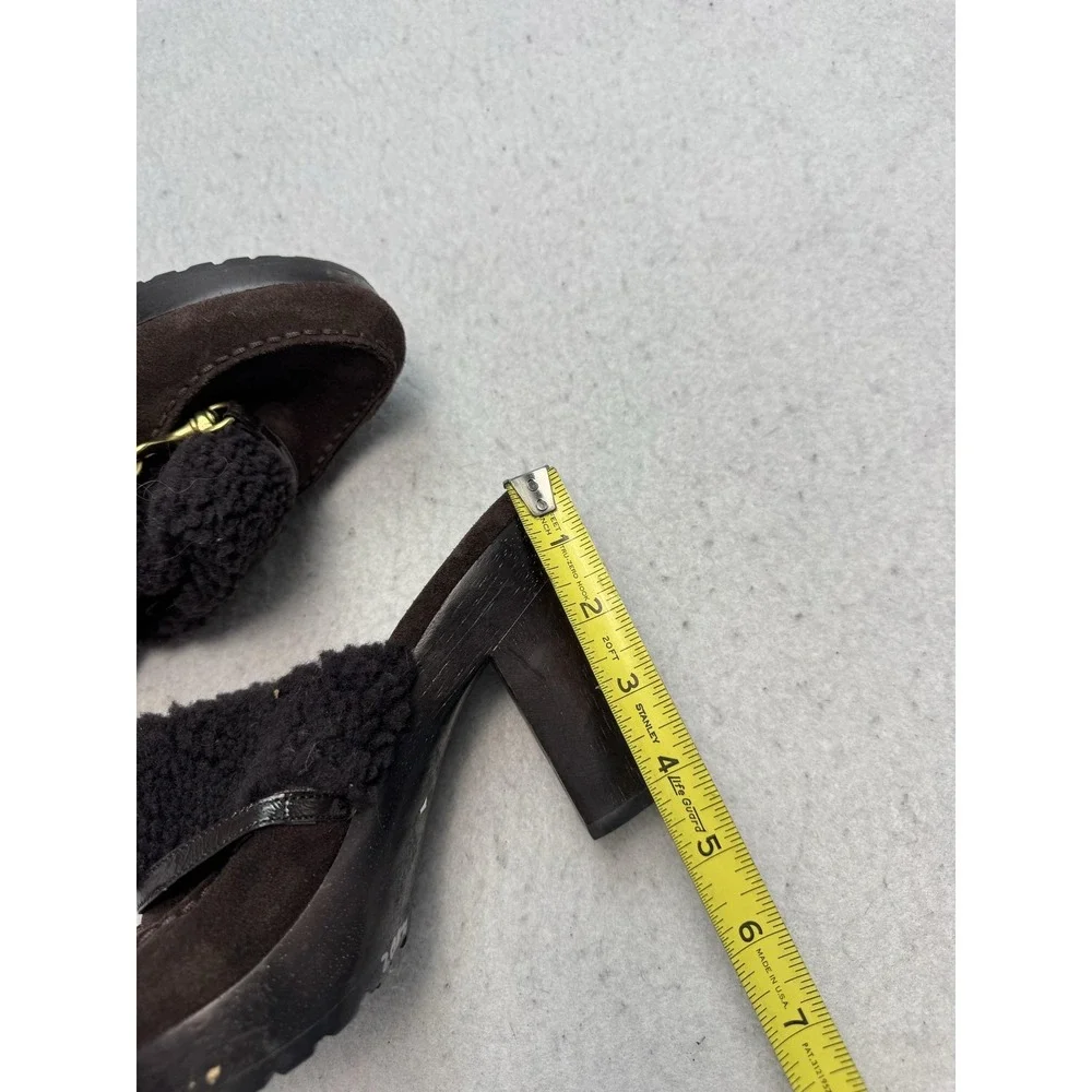Coach Idyle Mule Clog Block Heel Women's Size 6.5 Brown Suede Faux Fur Lined